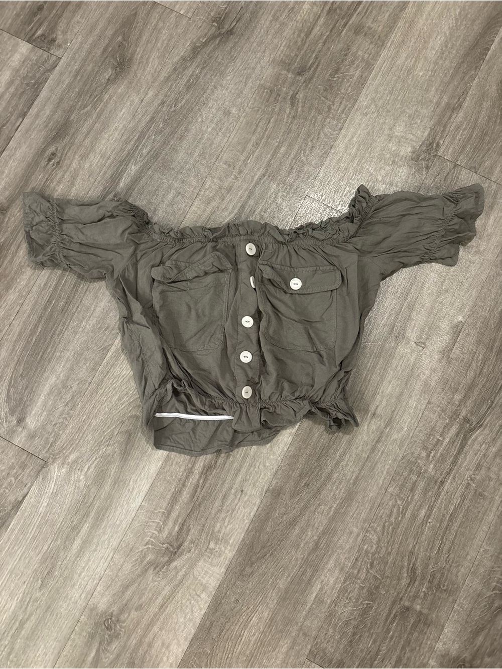Rue21 Olive Off-Shoulder Button Front Crop Top